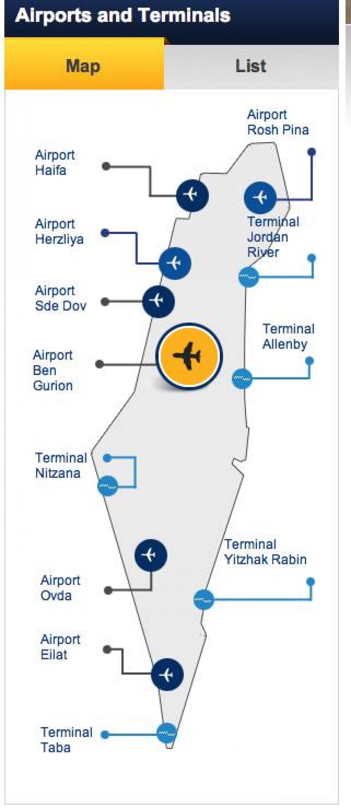 Mapa de los aeropuertos de Israel
