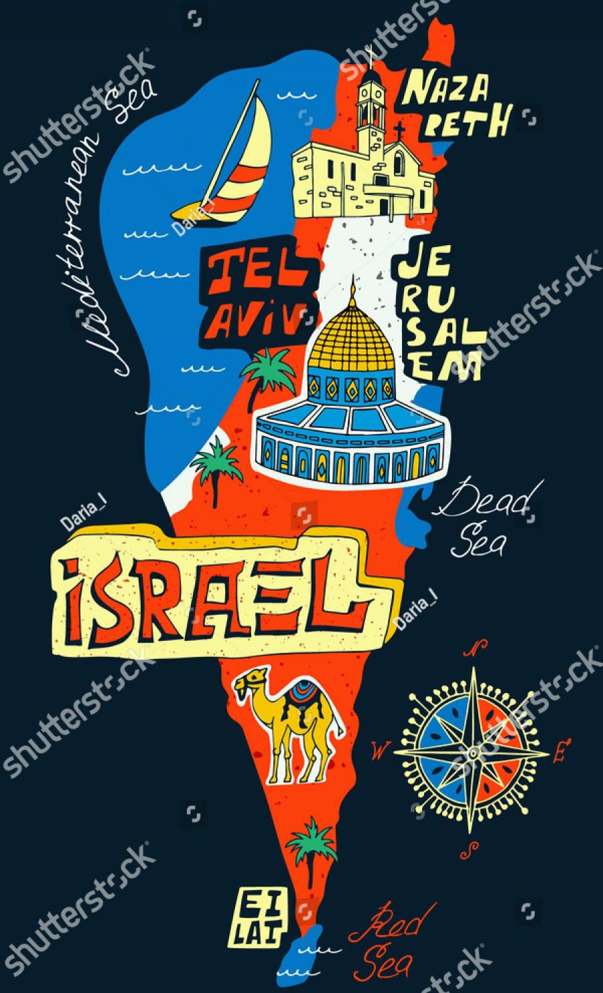 Mapa de atracciones turísticas en Israel