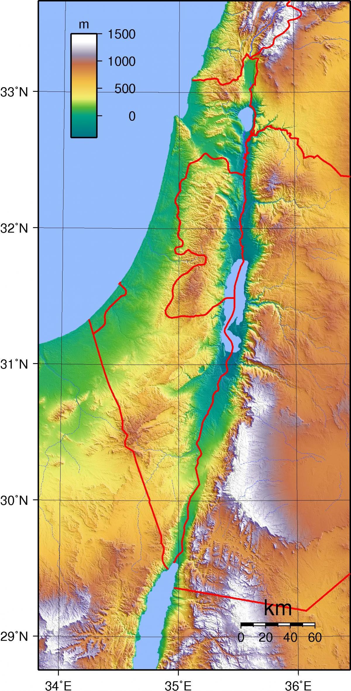 Mapa de altitud de Israel
