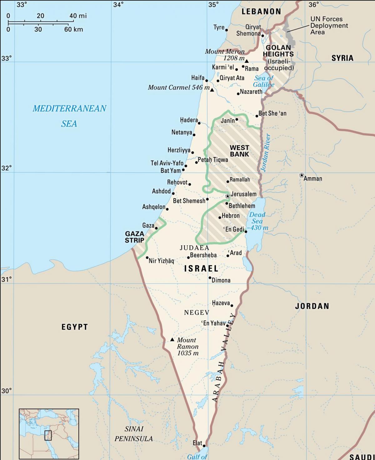 Mapa de Israel con las principales ciudades