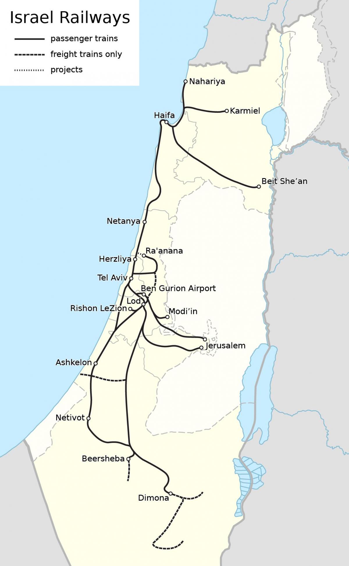 Mapa de las líneas de tren de Israel