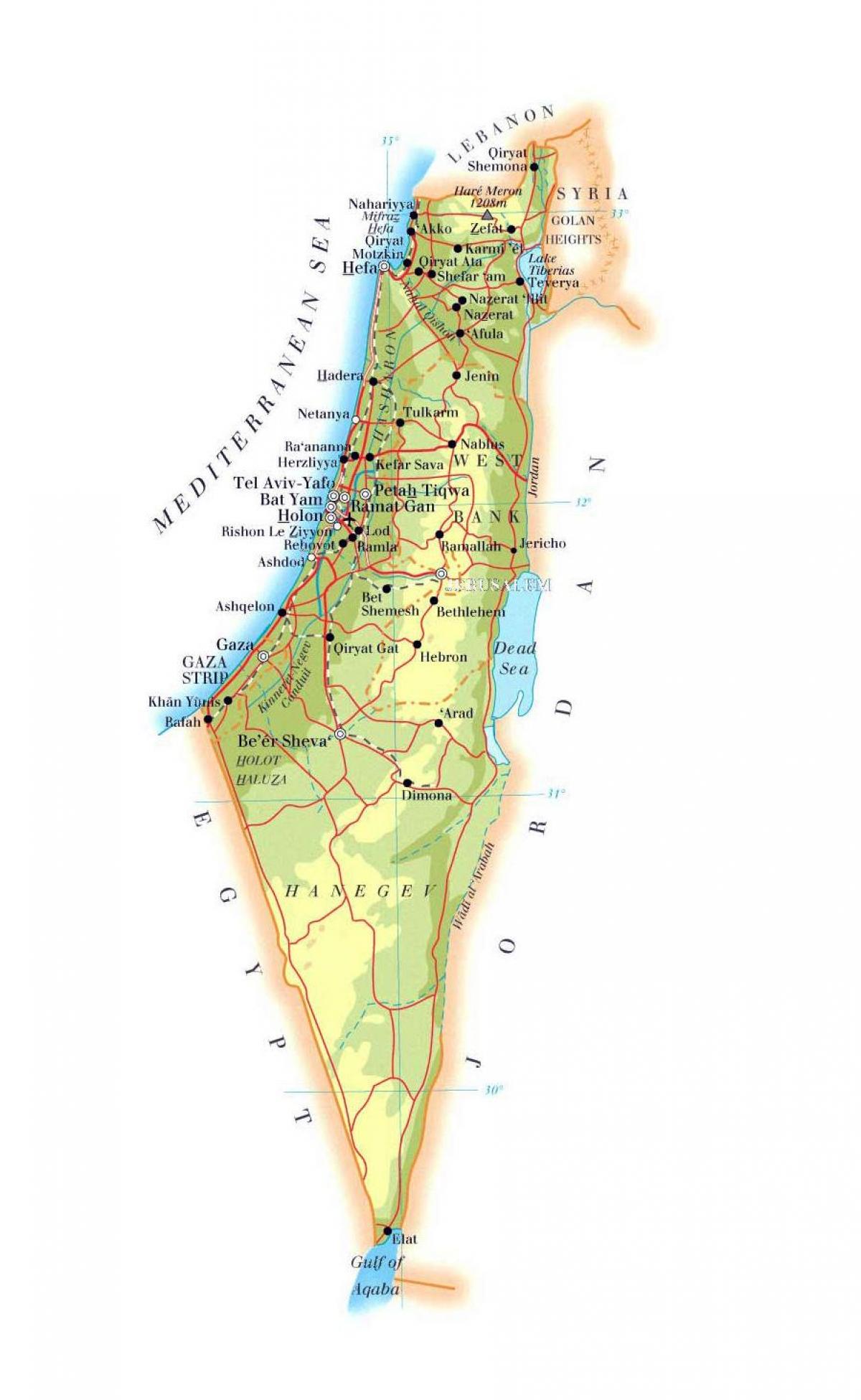 Mapa del relieve de Israel