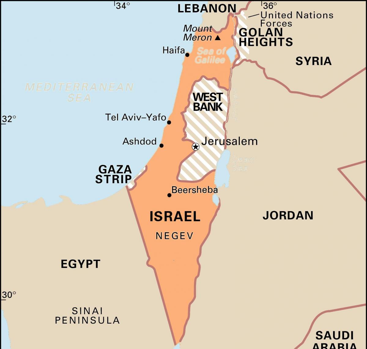 Mapa de Israel y países limítrofes
